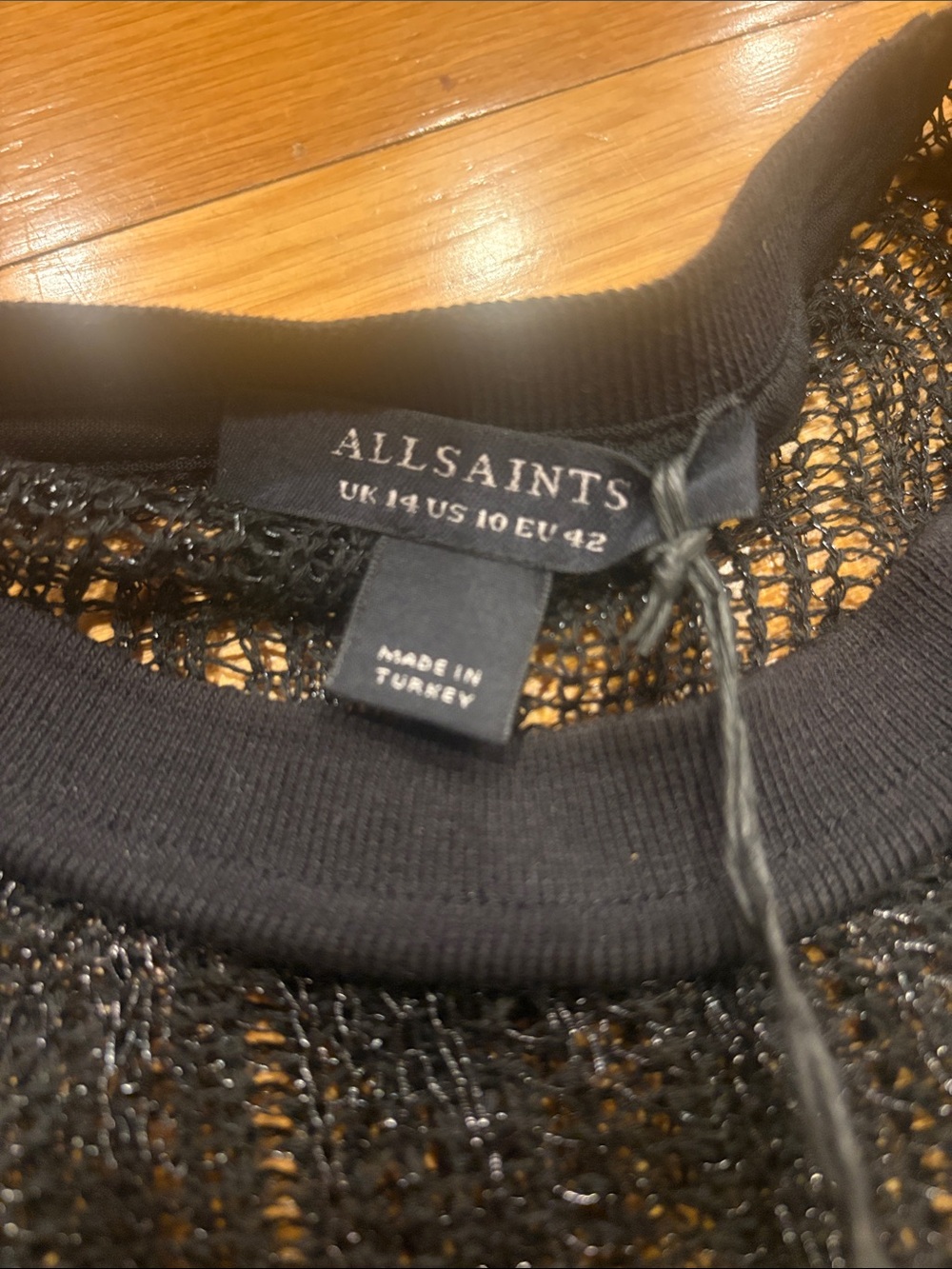 All Saints Black Sheer Knit Crop Top with Ribbed Hem - Picture 4 of 7